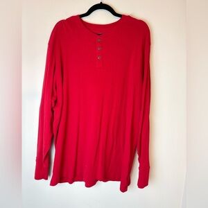 Lands End T Shirt Mens Red Ribbed Cotton Henley Long Sleeve Men’s Size XXL